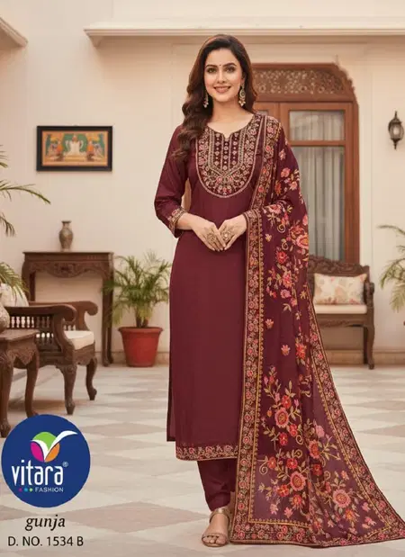Gunja By Vitara Chinon Satin Wholesale Size Combo Kurtis Set In India
